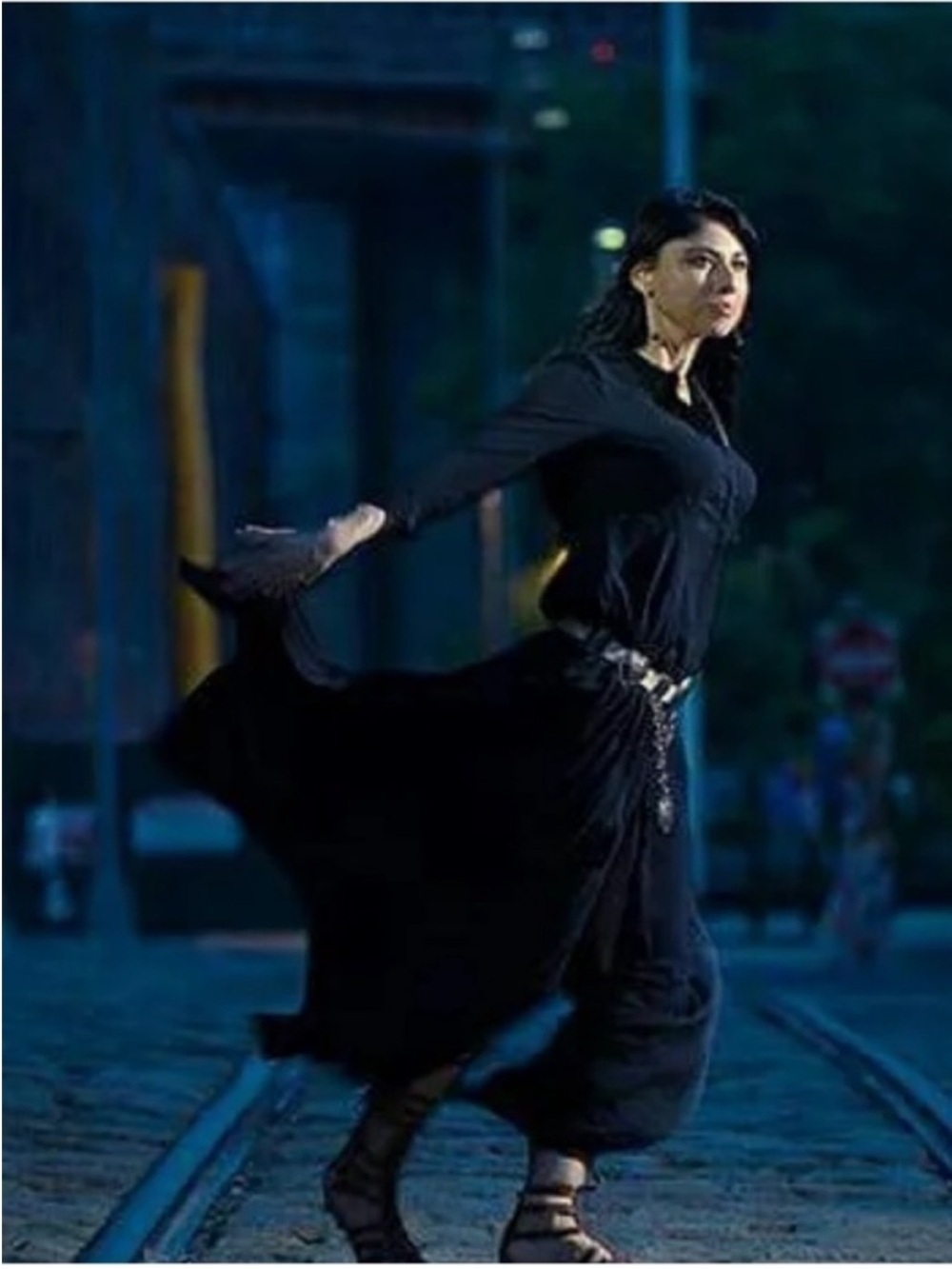 Free People Black Flowing Maxi Dress with Chain Detail